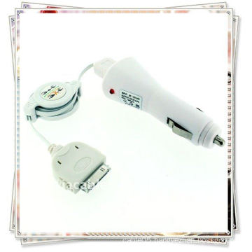 car charger with ic white+usb data cable retractable